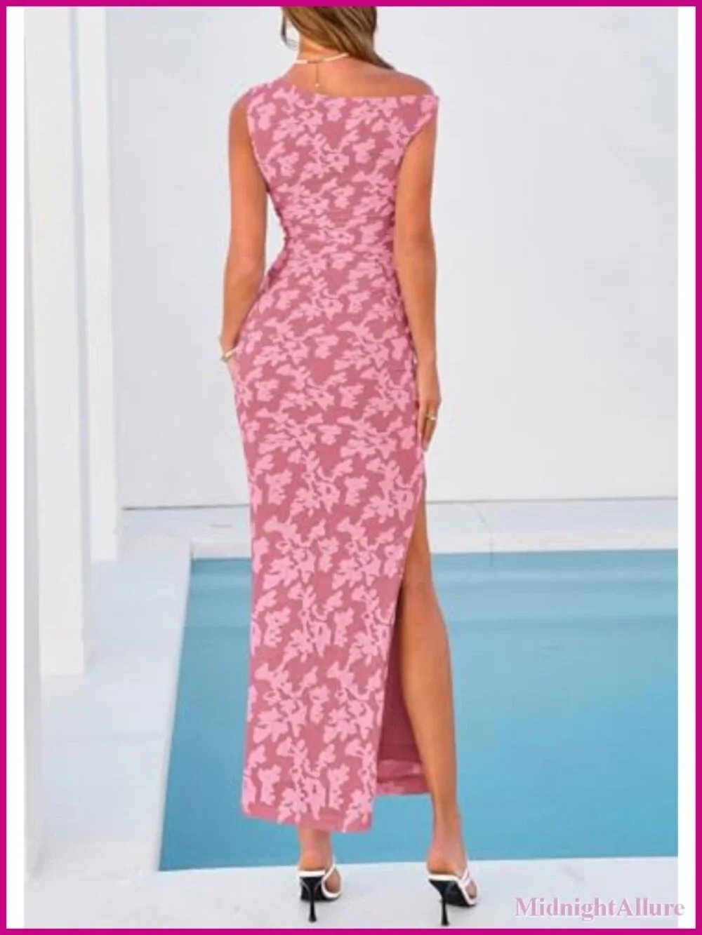 Floral One Shoulder Maxi Dress, Bodycon Ruched Cocktail Dress for Wedding Guest